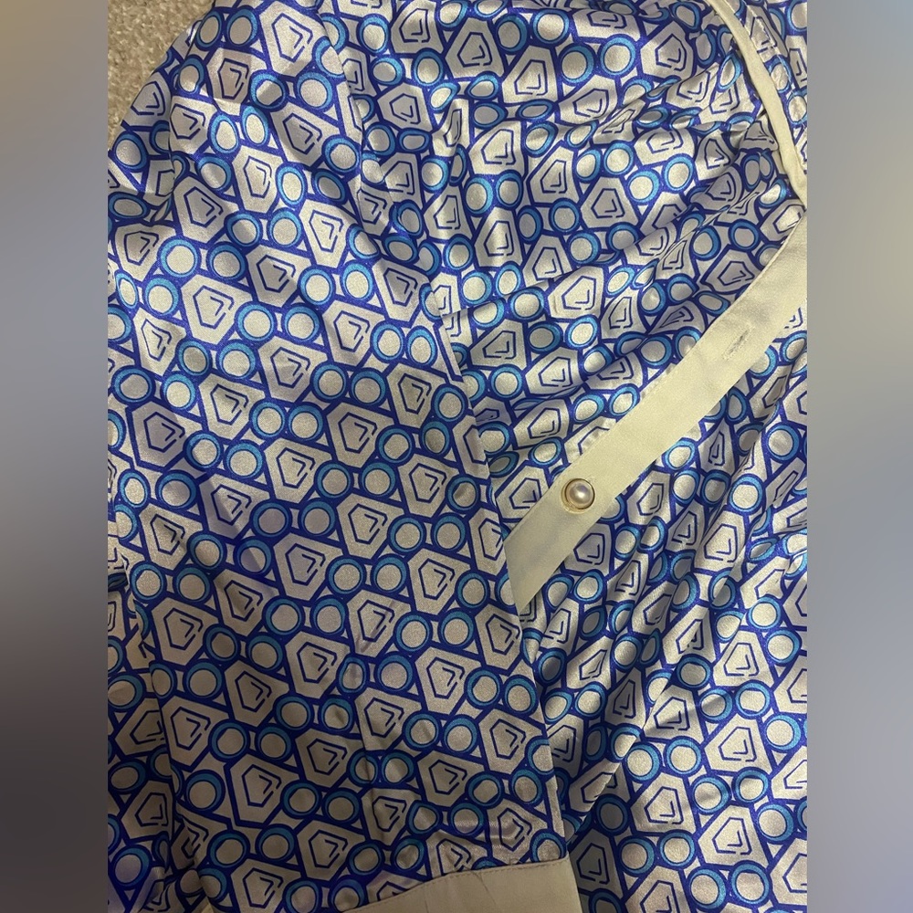 Blue and white satin blouse